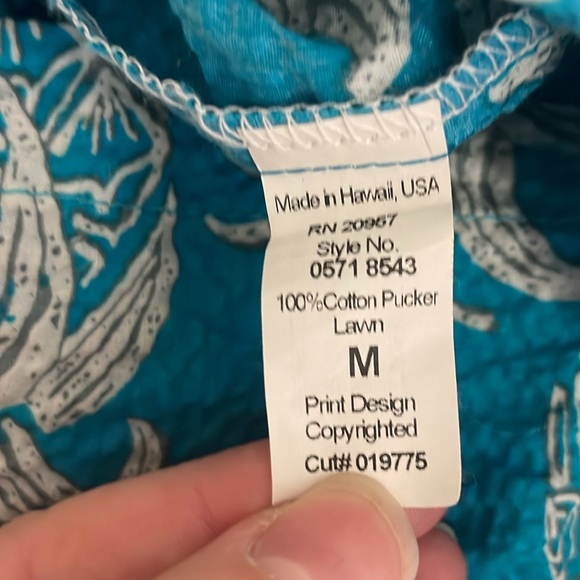 Tori Richard Mens pineapple shirt blue Hawaii Hawaiian Seersuckers Medium - Picture 7 of 7